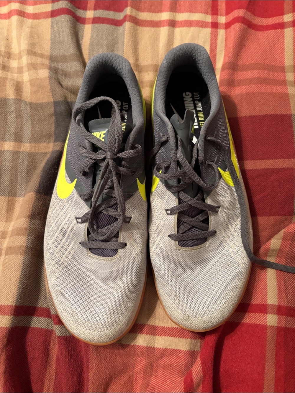 Nike Men's Gray and Neon Yellow Athletic Trainers